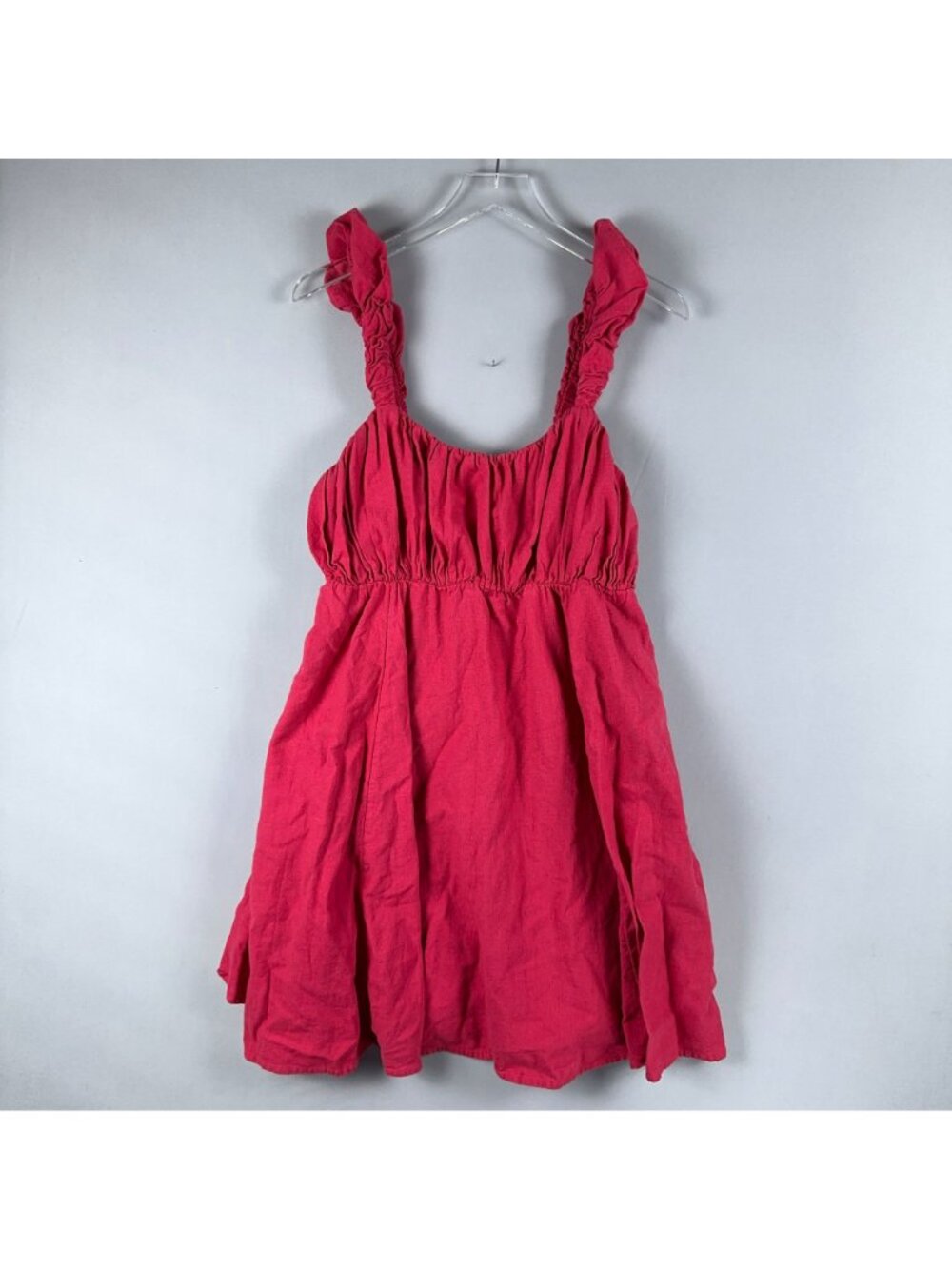 Abercrombie & Fitch Dress Size XLT Pink Ruffle-Strap Linen Neck Square Sundress - Picture 4 of 10